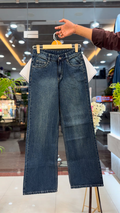 Classic White Polo Top with Wide-Leg Denim