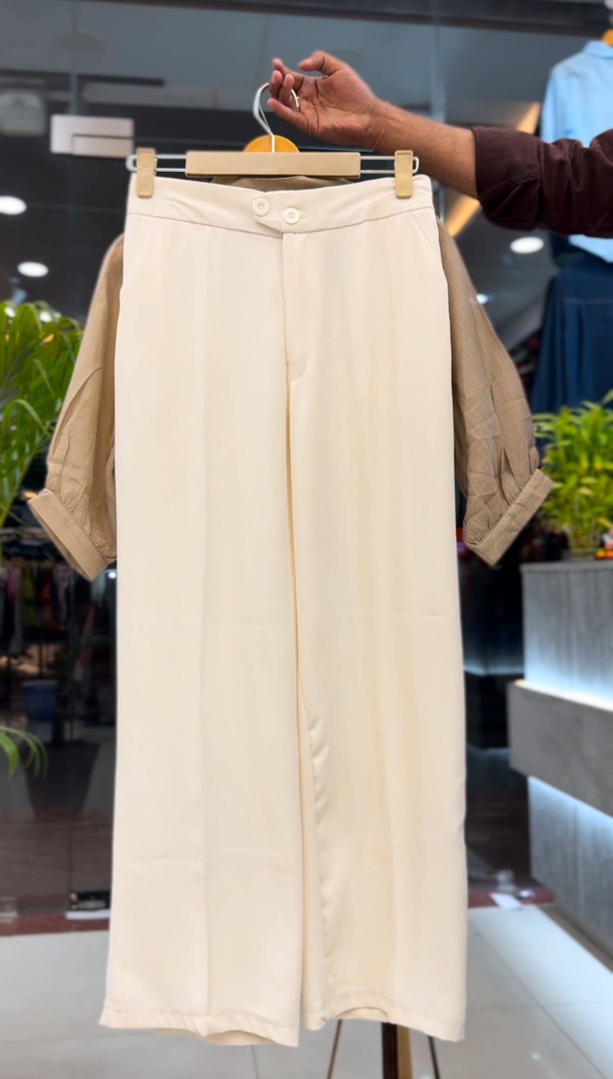 Embroidered Mandarin Top & Wide-Leg Trousers