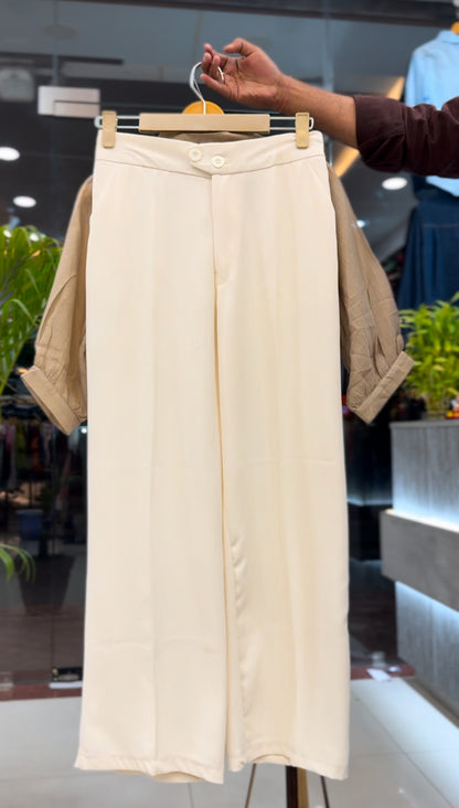 Embroidered Mandarin Top & Wide-Leg Trousers