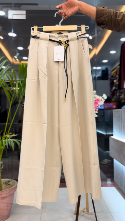 Star-Button Vest & Belted Wide-Leg Trousers
