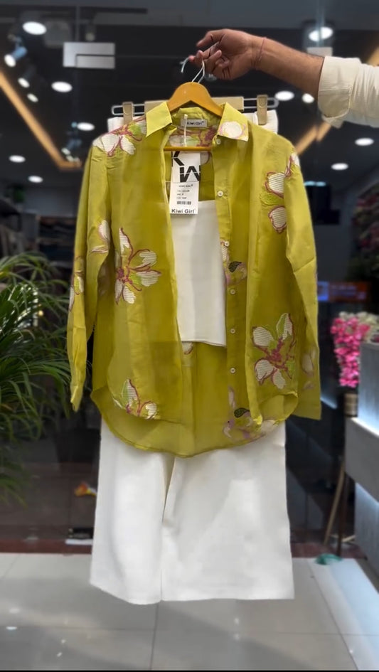 Floral Embroidered Top with White Trousers