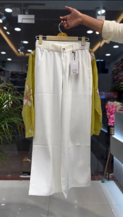 Floral Embroidered Top with White Trousers