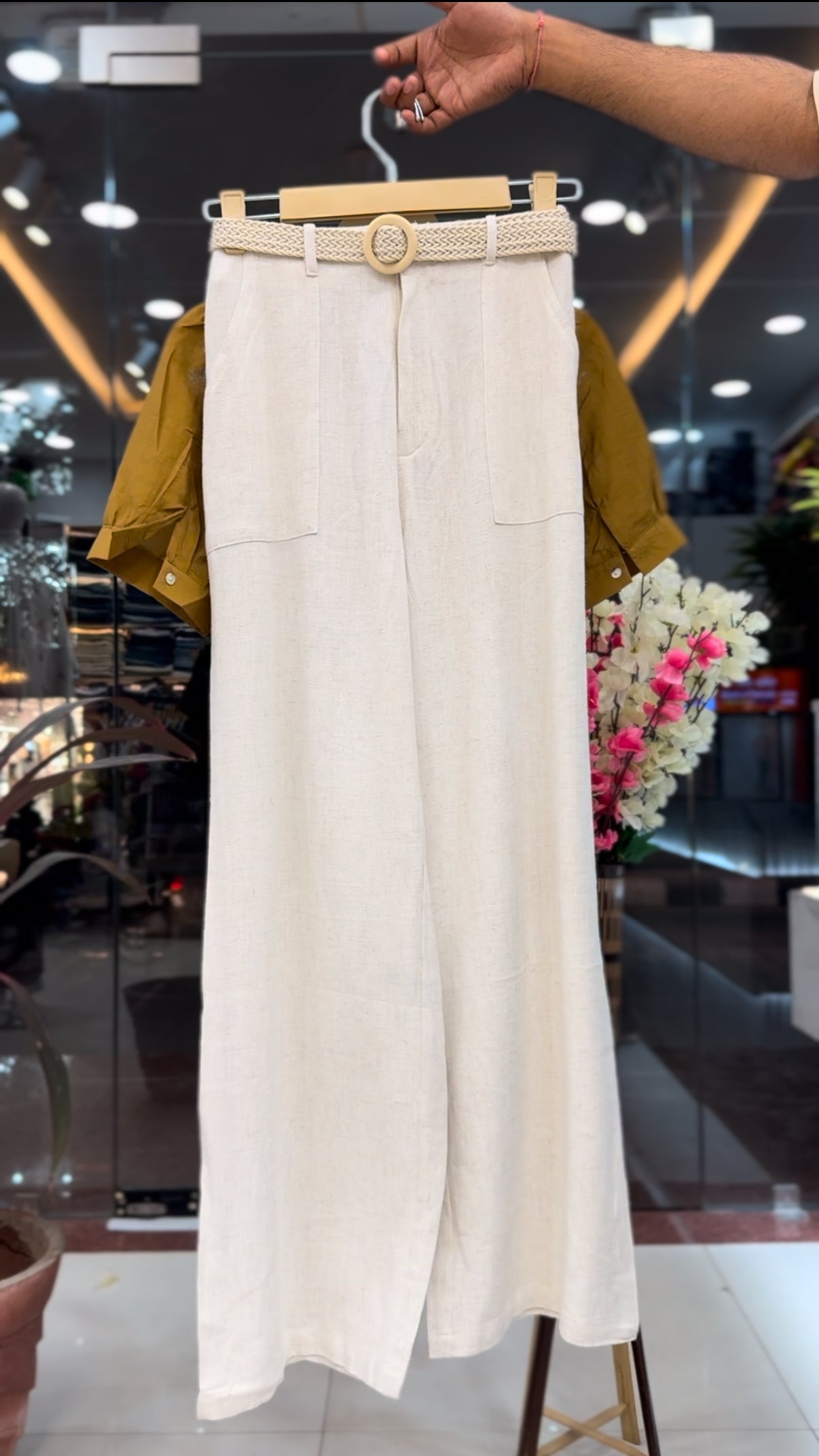 Ethnic Embroidered Top with Belted Wide-Leg Pants