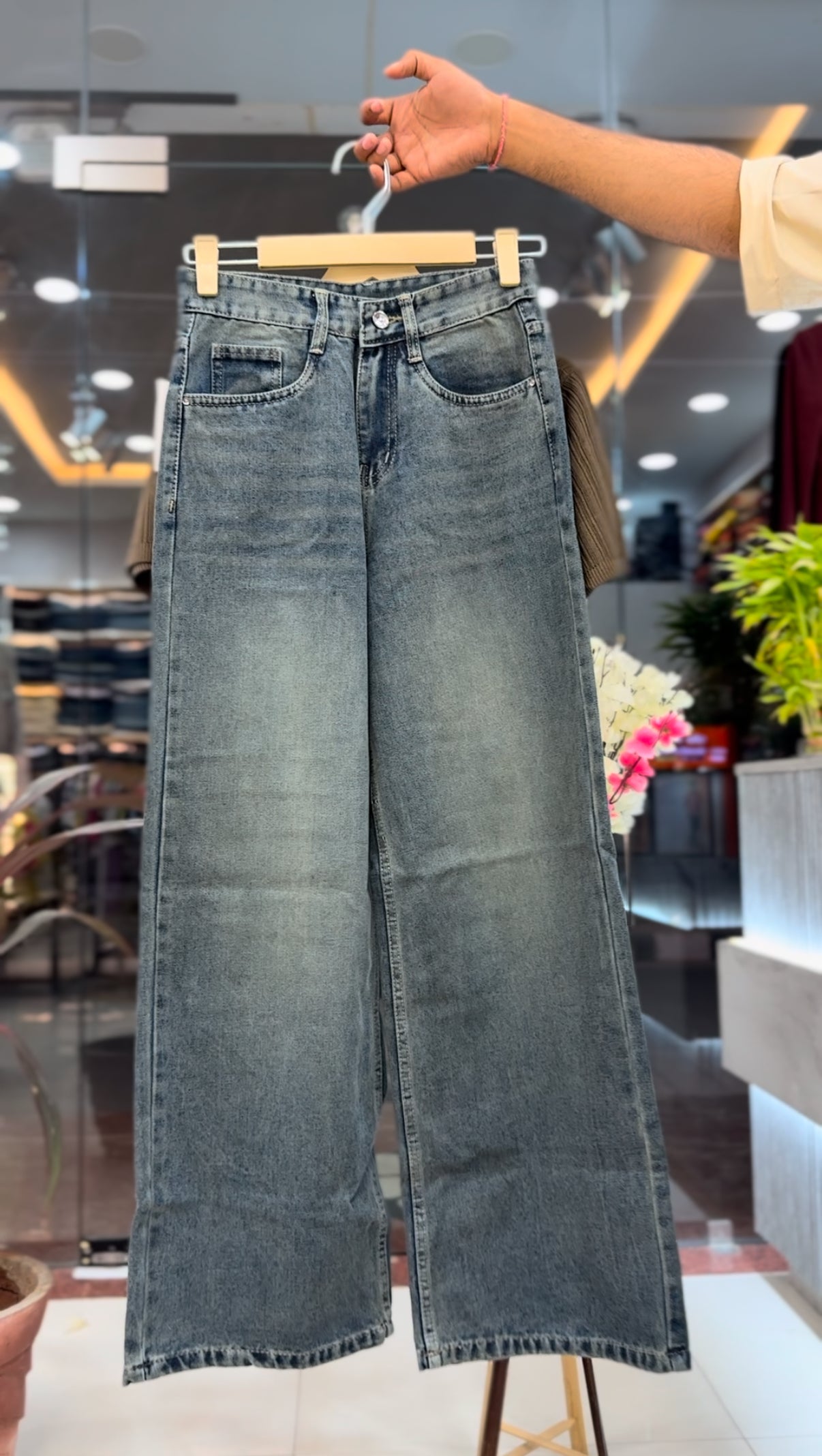 Ombre Knit Top & High-Rise Wide-Leg Jeans