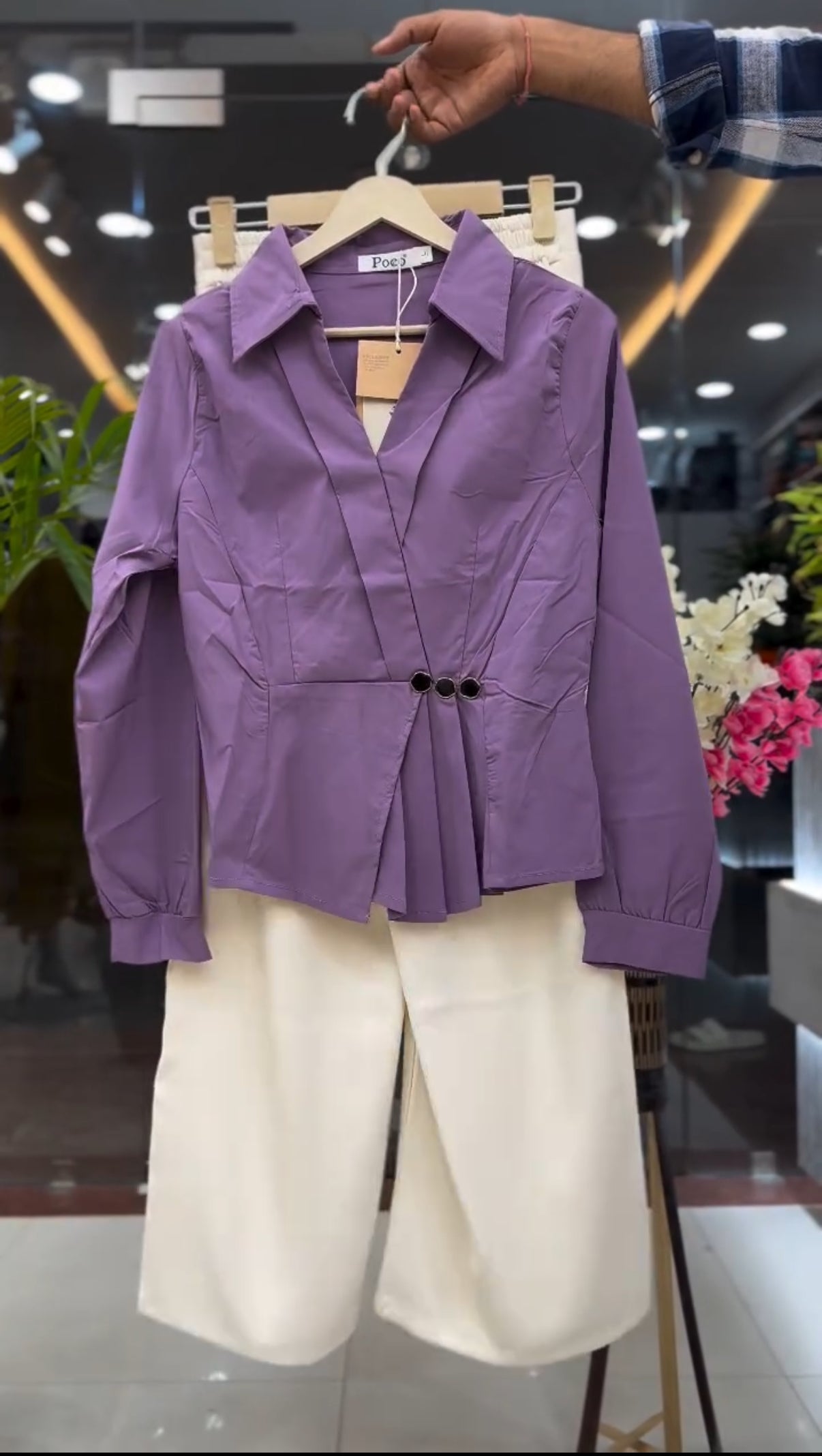 Women’s Asymmetric Pleated Top & High-Rise