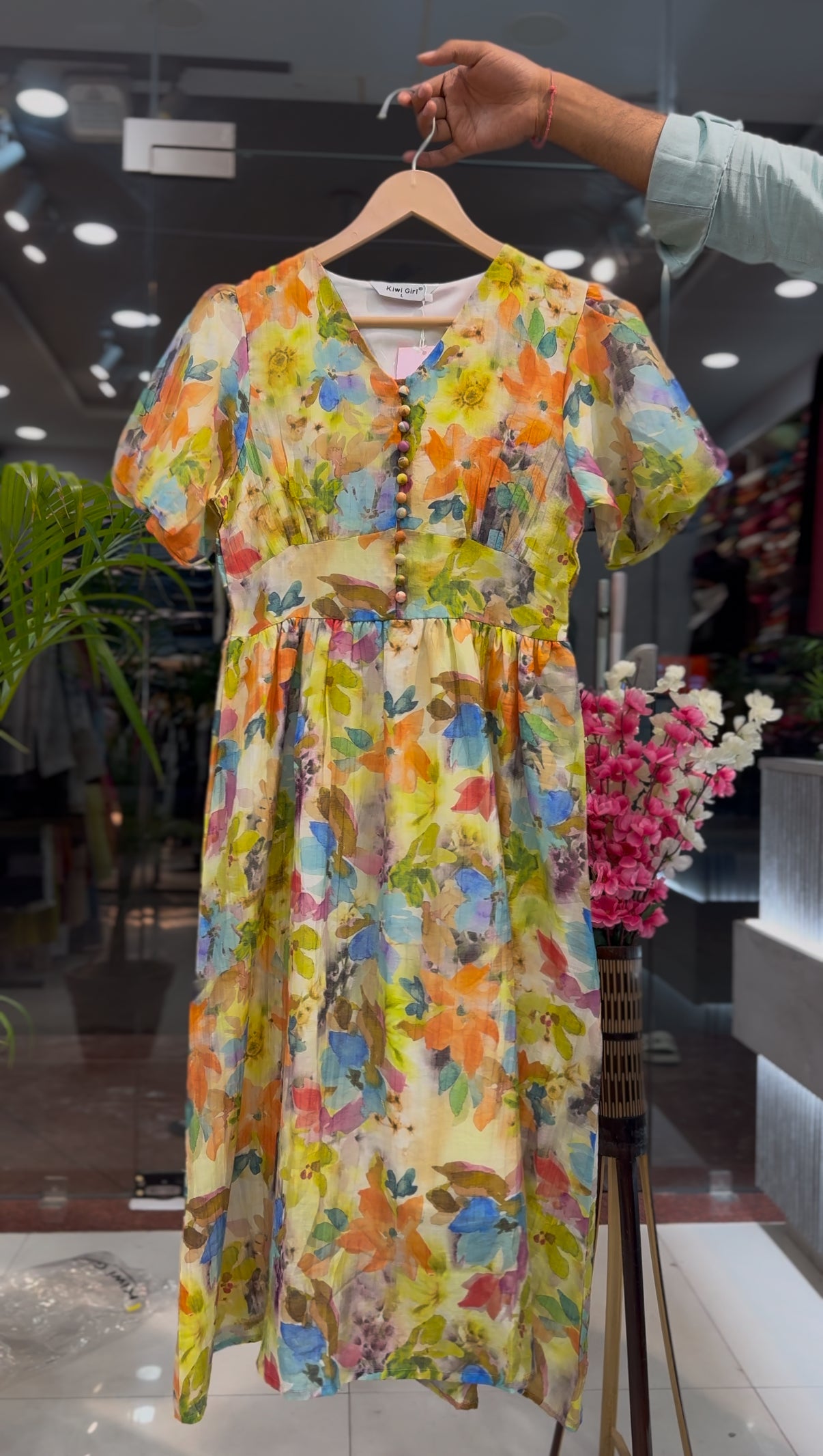 Multicolor Floral Print A-Line Midi Dress