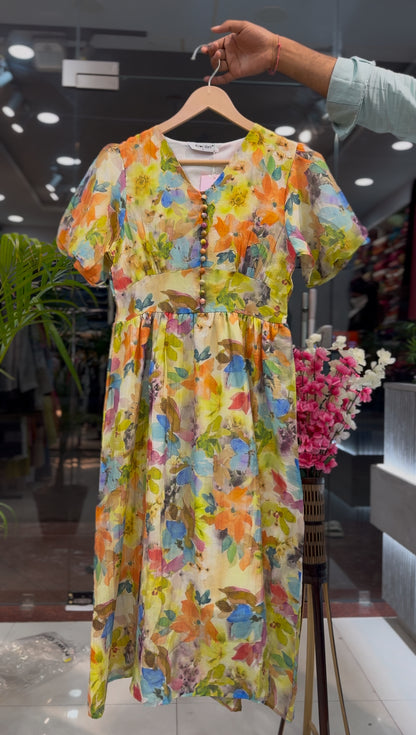 Multicolor Floral Print A-Line Midi Dress